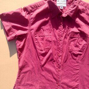 Columbia 100% cotton button down top shirt raspberry pink red XL